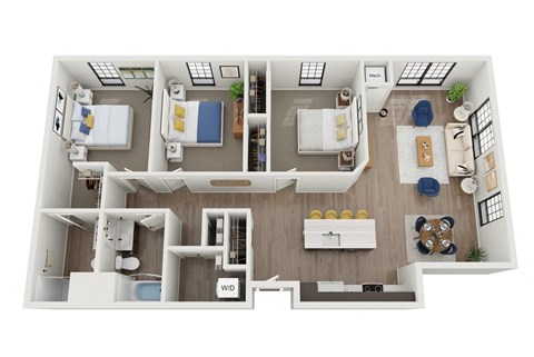 Floor plan for 3 beds, 2 baths, 1473 sqft
